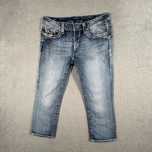 VIGOSS Women's Jeans Chelsea Capri Embellished Denim Heritage Fit Size S7/8 L21